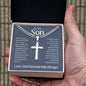 To My Son Love You Forever Personalized Steel Cross Necklace on Cuban Change