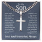 To My Son Love You Forever Personalized Steel Cross Necklace on Cuban Change