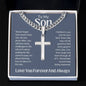 To My Son Love You Forever Personalized Steel Cross Necklace on Cuban Change