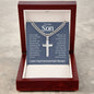 To My Son Love You Forever Personalized Steel Cross Necklace on Cuban Change