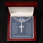 To My Son Love You Forever Personalized Steel Cross Necklace on Cuban Change