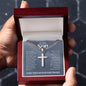 To My Son Love You Forever Personalized Steel Cross Necklace on Cuban Change