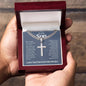 To My Son Love You Forever Personalized Steel Cross Necklace on Cuban Change