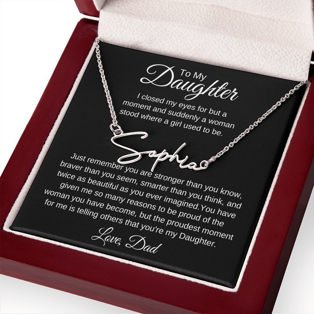 To My Daughter, Love Dad Signature Style Name Necklace
