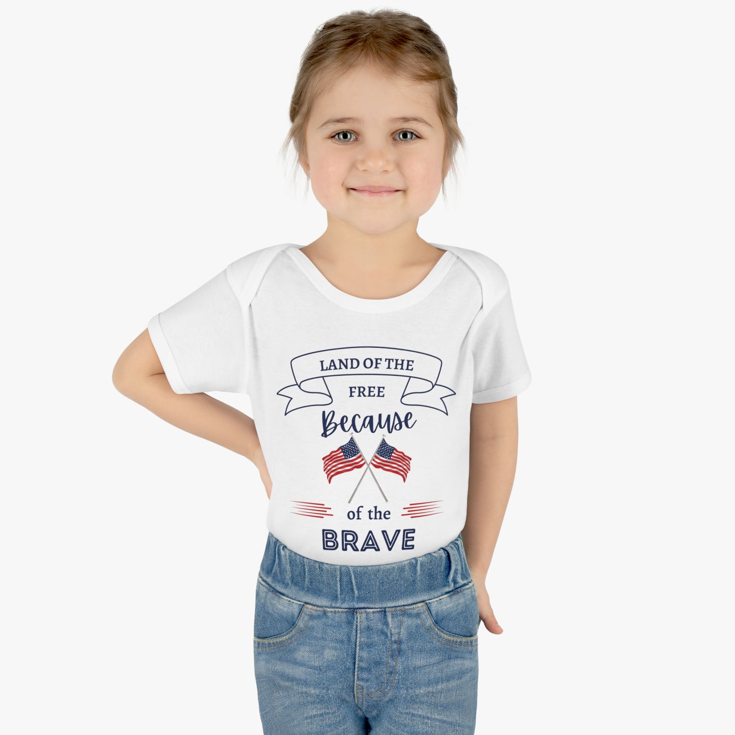 Because of the Brave July 4th Infant Baby Rib Bodysuit