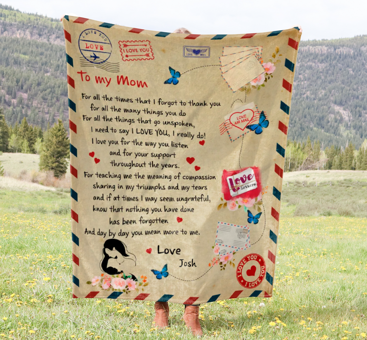 To My Mom Love Air Mail Cozy Plush Fleece Blanket – 50×60