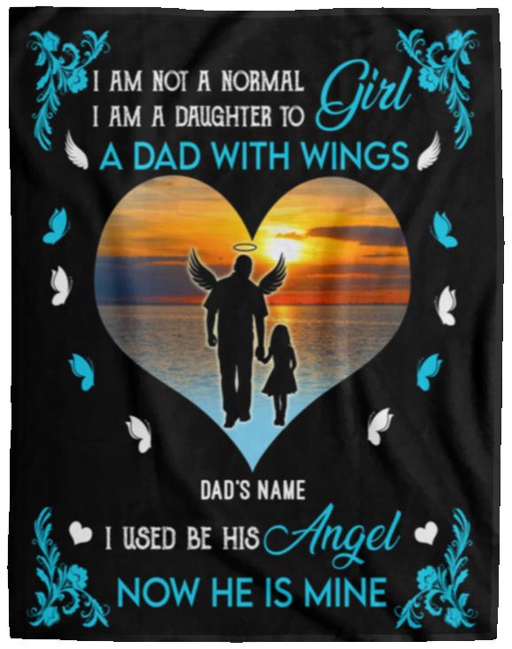 Personalized I Am Not A Normal Girl Angel Dad Sunset Cozy Plush Fleece Blankets