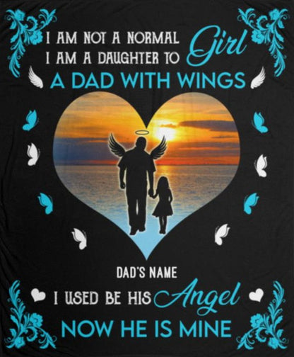 Personalized I Am Not A Normal Girl Angel Dad Sunset Cozy Plush Fleece Blankets