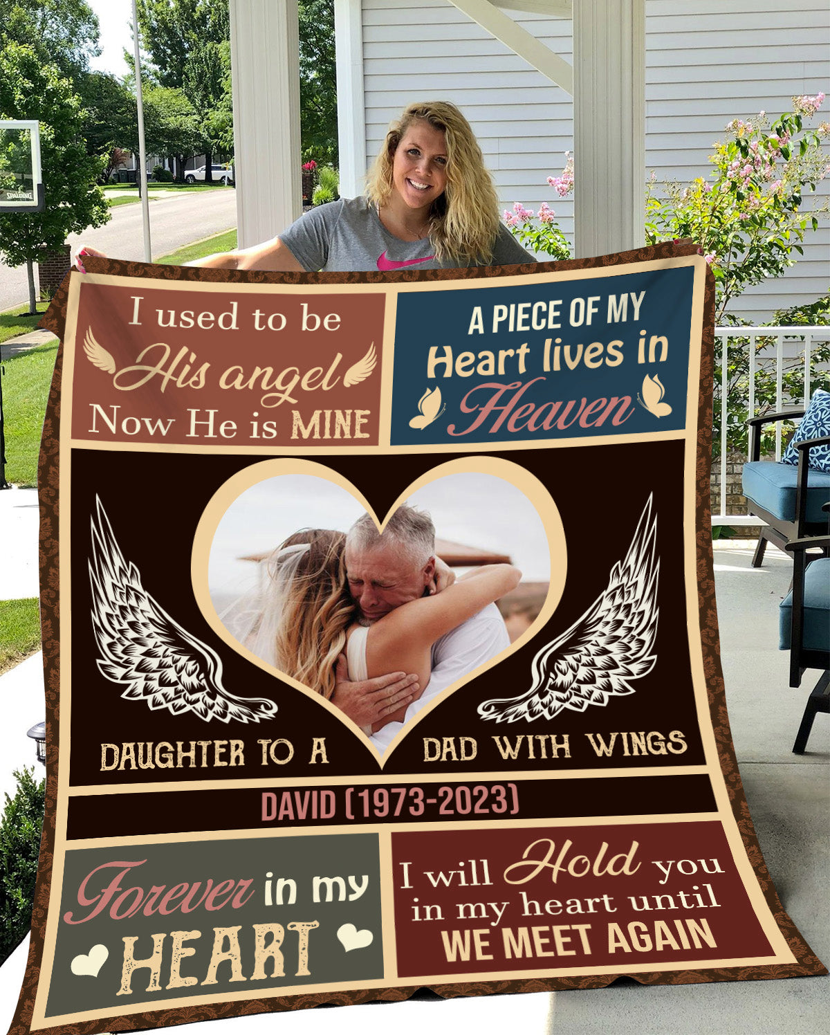 Personalized Daughter To A Dad With Wings Heart Frame Cozy Plush Fleece Blanket – 50×60