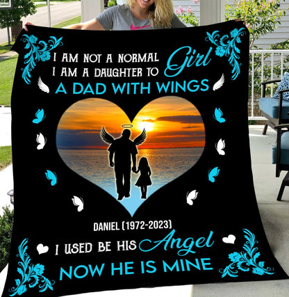 Personalized I Am Not A Normal Girl Angel Dad Sunset Cozy Plush Fleece Blankets