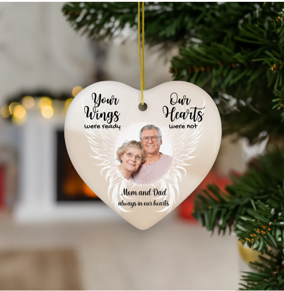 Personalized Your Wings Were Ready Heart Ceramic Ornament