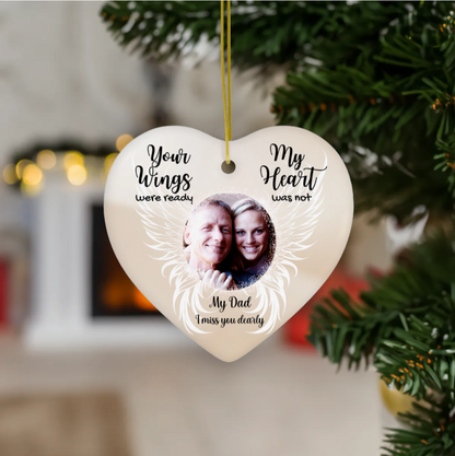 Personalized Your Wings Were Ready Heart Ceramic Ornament