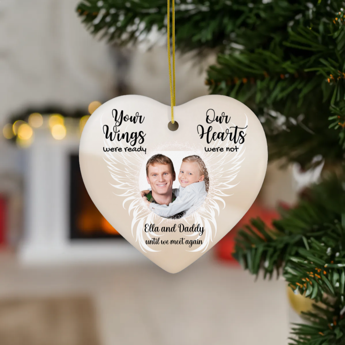 Personalized Your Wings Were Ready Heart Ceramic Ornament