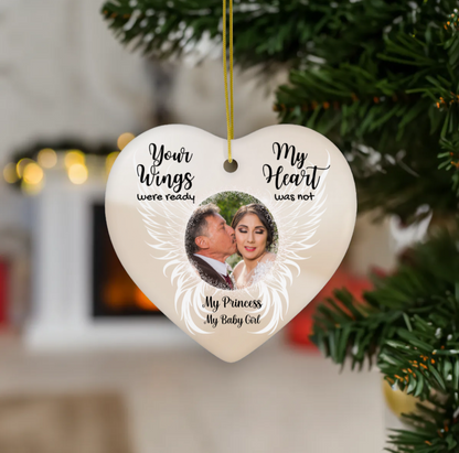 Personalized Your Wings Were Ready Heart Ceramic Ornament