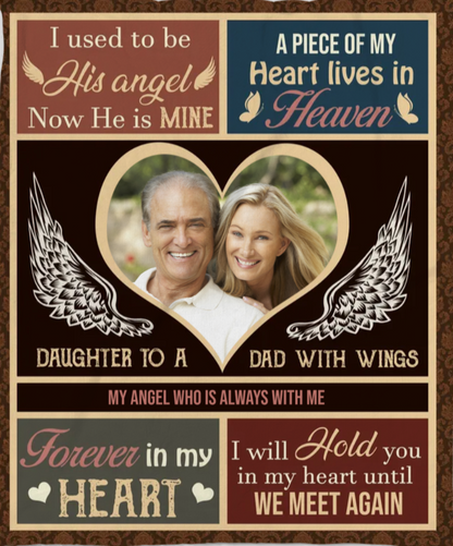 Personalized Daughter To A Dad With Wings Heart Frame Cozy Plush Fleece Blanket – 50×60