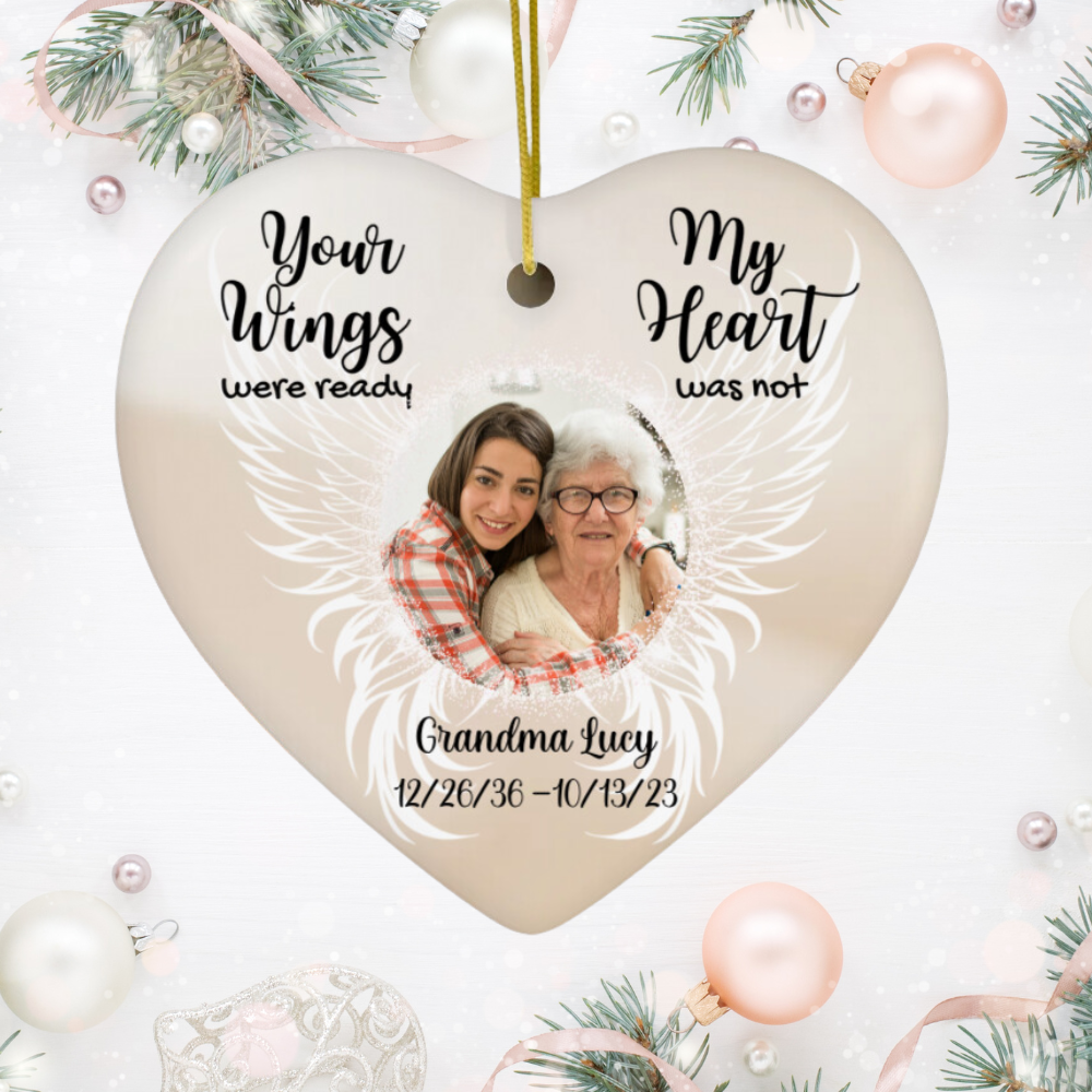 Personalized Your Wings Were Ready Heart Ceramic Ornament