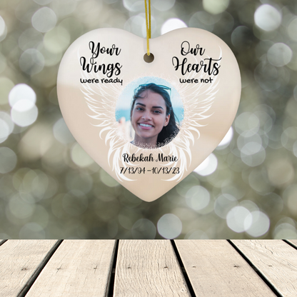 Personalized Your Wings Were Ready Heart Ceramic Ornament