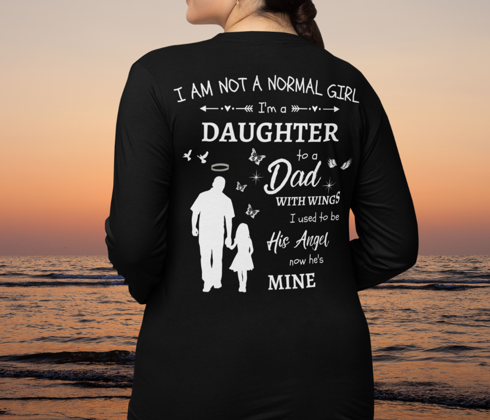 Personalized I Am Not A Normal Girl 3 Heart&Butterfly Dad Angel Long Sleeve G540 LS T-Shirt 5.3 oz.