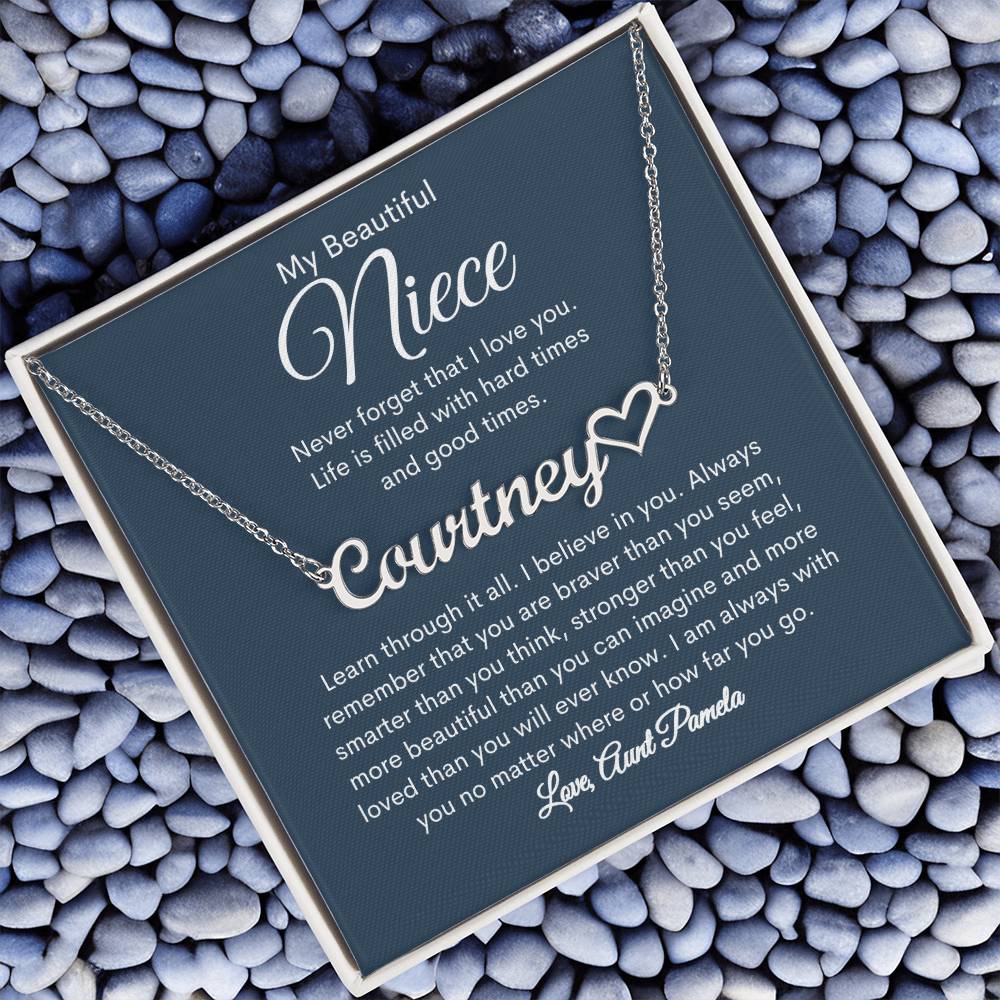 To My Beautiful Niece Personalized Heart Name Necklace