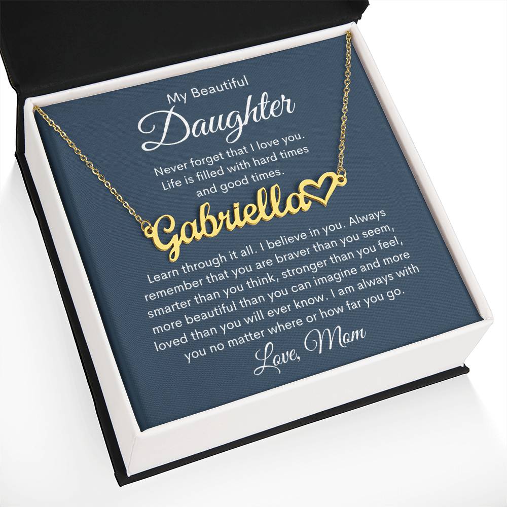 My Beautiful Daughter, Love Mom Personalized Heart Name Necklace