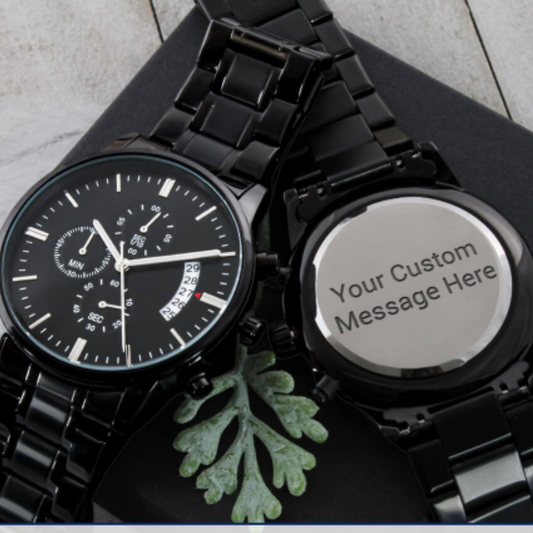 Customizable Engraved Black Chronograph Watch