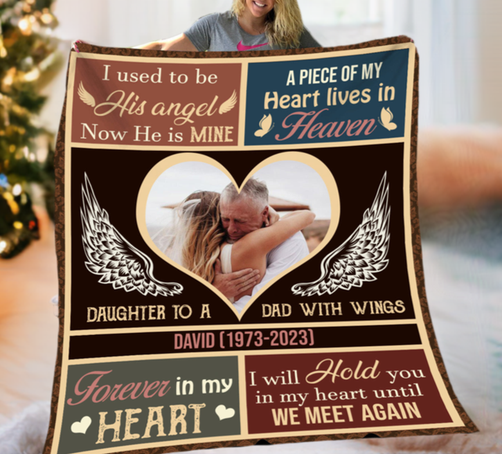 Personalized Daughter To A Dad With Wings Heart Frame Cozy Plush Fleece Blanket – 50×60