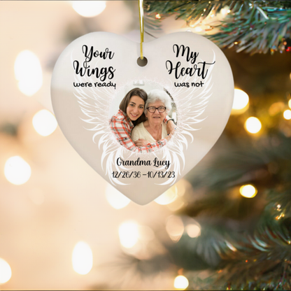 Personalized Your Wings Were Ready Heart Ceramic Ornament