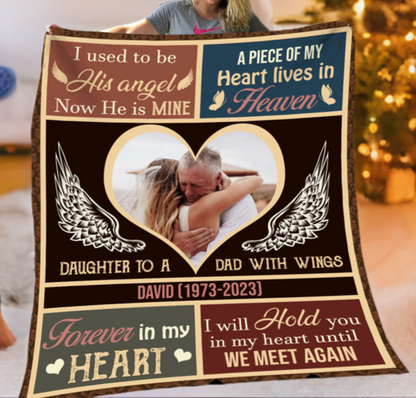 Personalized Daughter To A Dad With Wings Heart Frame Cozy Plush Fleece Blanket – 50×60