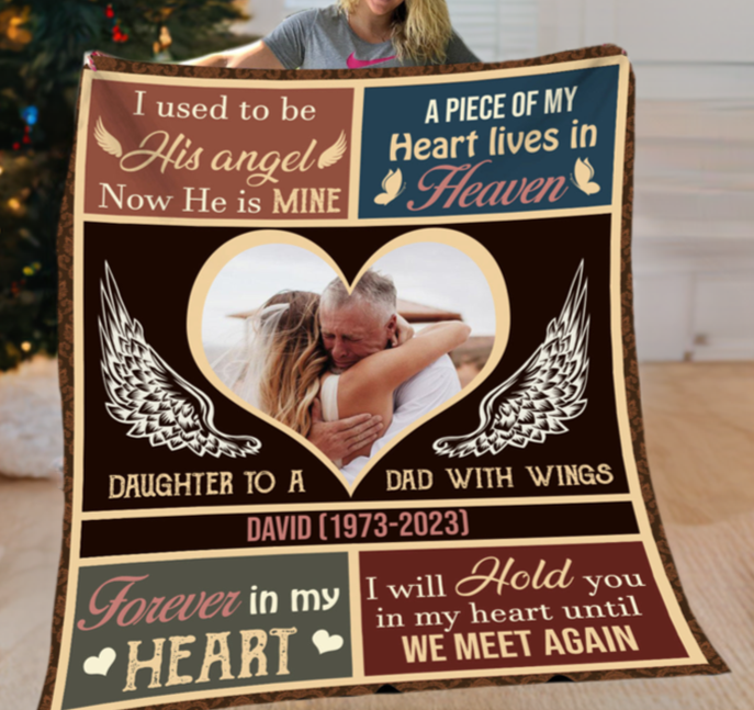 Personalized Daughter To A Dad With Wings Heart Frame Cozy Plush Fleece Blanket – 50×60