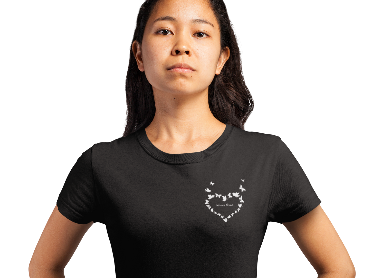 I Am Not A Normal Girl 4 Mom Angel G500 5.3 oz. Black T-Shirt With Mom's Name Across Her Heart