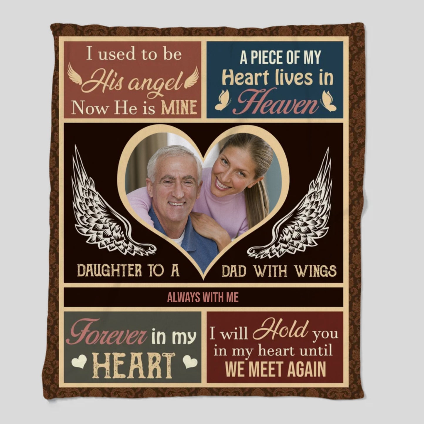 Personalized Daughter To A Dad With Wings Heart Frame Cozy Plush Fleece Blanket – 50×60