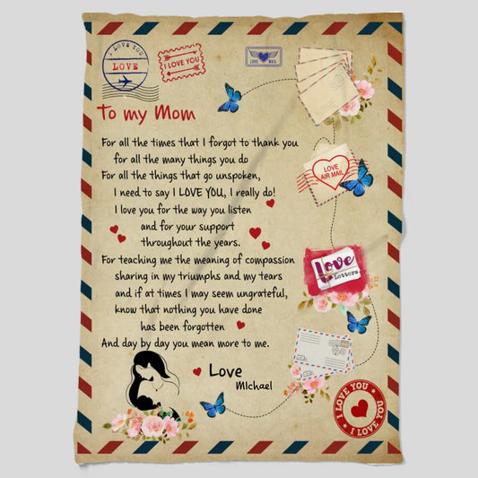 To My Mom Love Air Mail Cozy Plush Fleece Blanket – 60×80