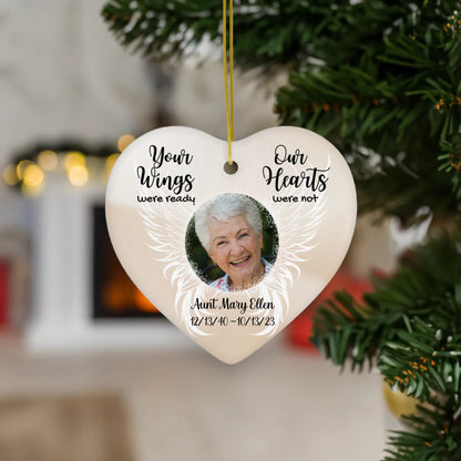 Personalized Your Wings Were Ready Heart Ceramic Ornament