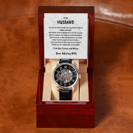 To My Husband Men's Open Work Watch