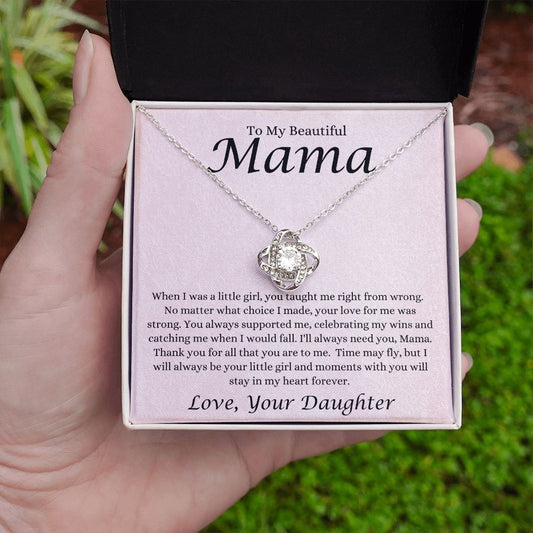 To My Mama Always Your Little Girl Love Knot Necklace