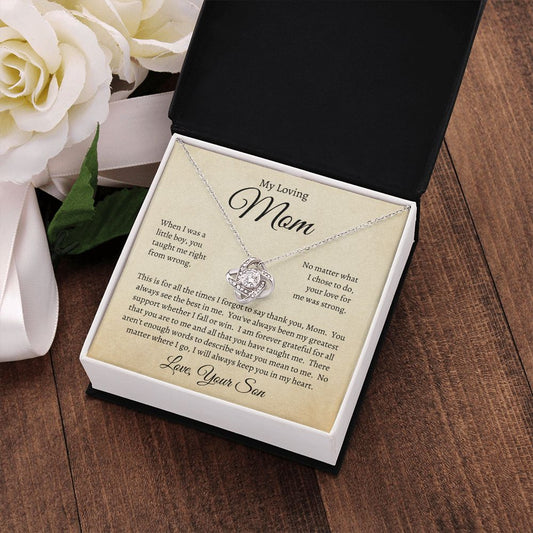 My Loving Mom, Always Keep You In My Heart, Love Your Son Love Knot Necklace