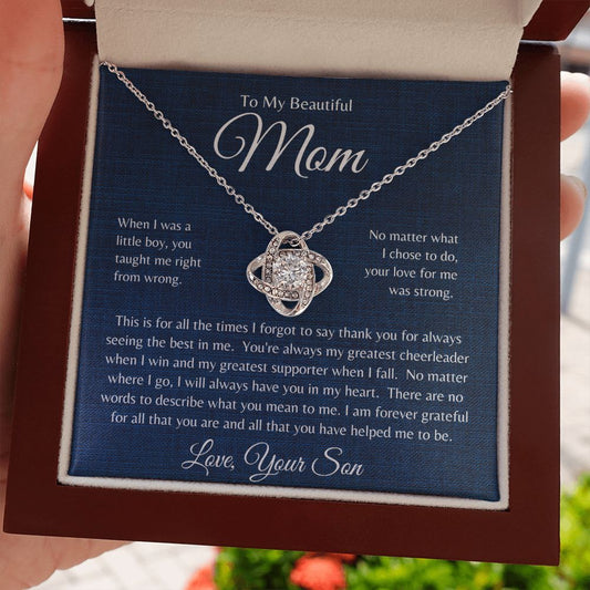 To My Beautiful Mom, Love Your Son Love Knot Necklace