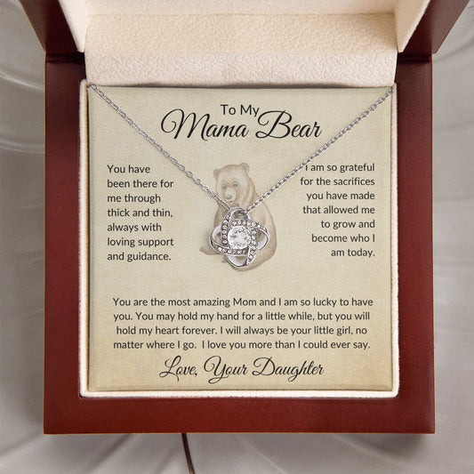 To My Mama Bear Love Your Daughter Love Knot Necklace