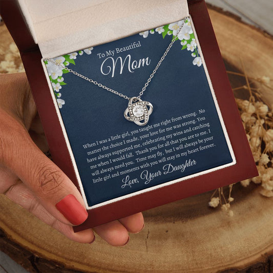 To My Beautiful Mom, From Daughter Love Knot Necklace