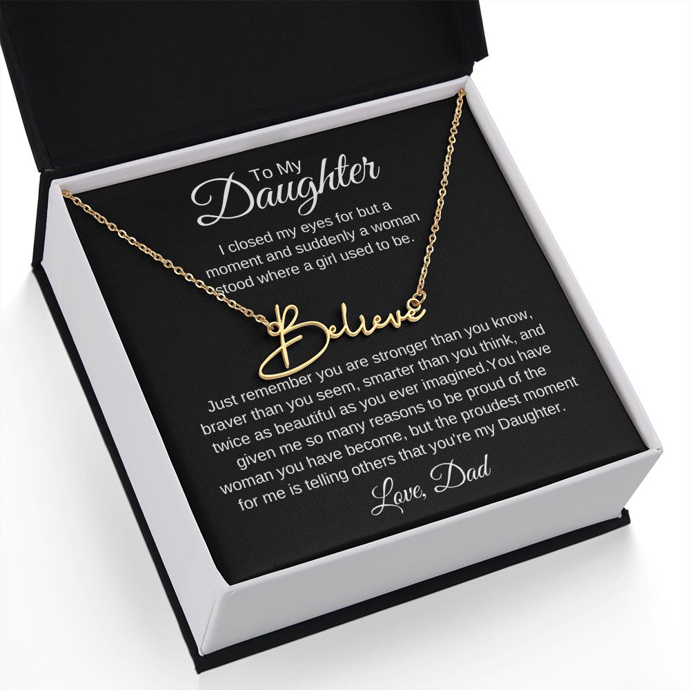 To My Daughter, Love Dad Signature Style Name Necklace