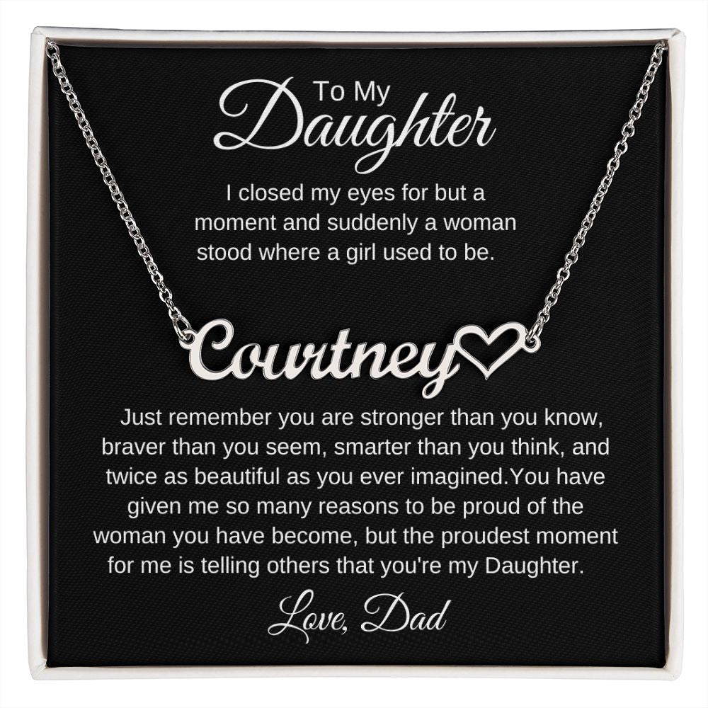 To My Daughter Love Dad Heart Name Necklace