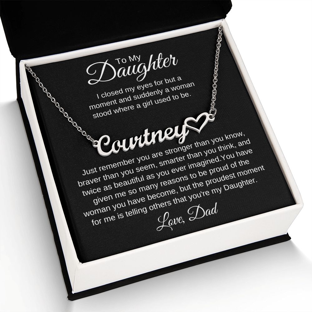 To My Daughter Love Dad Heart Name Necklace