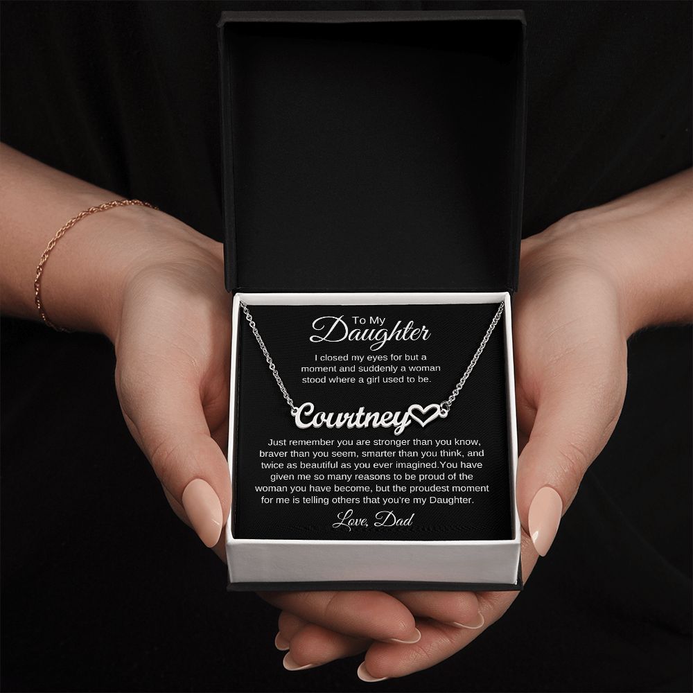 To My Daughter Love Dad Heart Name Necklace