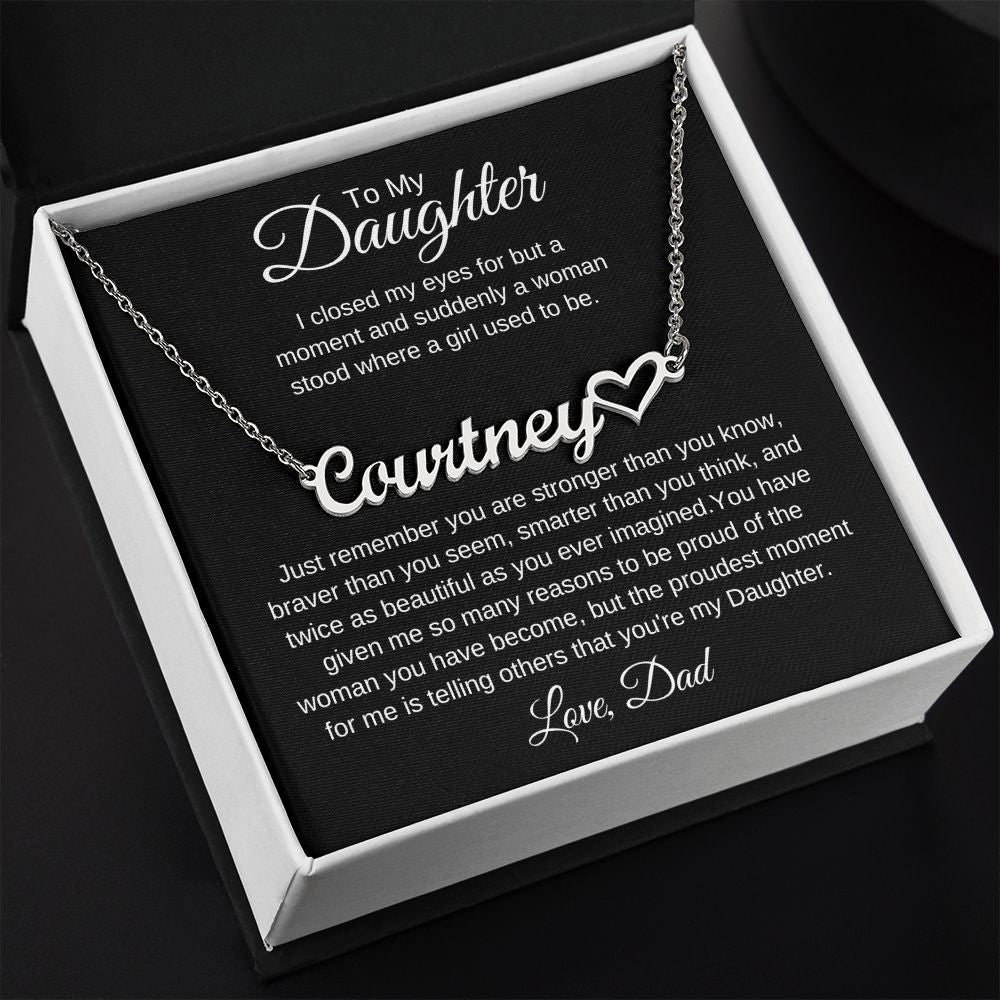 To My Daughter Love Dad Heart Name Necklace