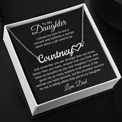 To My Daughter Love Dad Heart Name Necklace