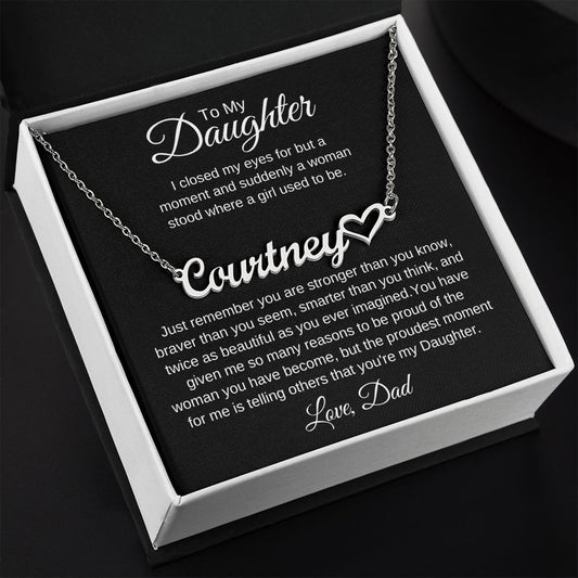 To My Daughter Love Dad Heart Name Necklace