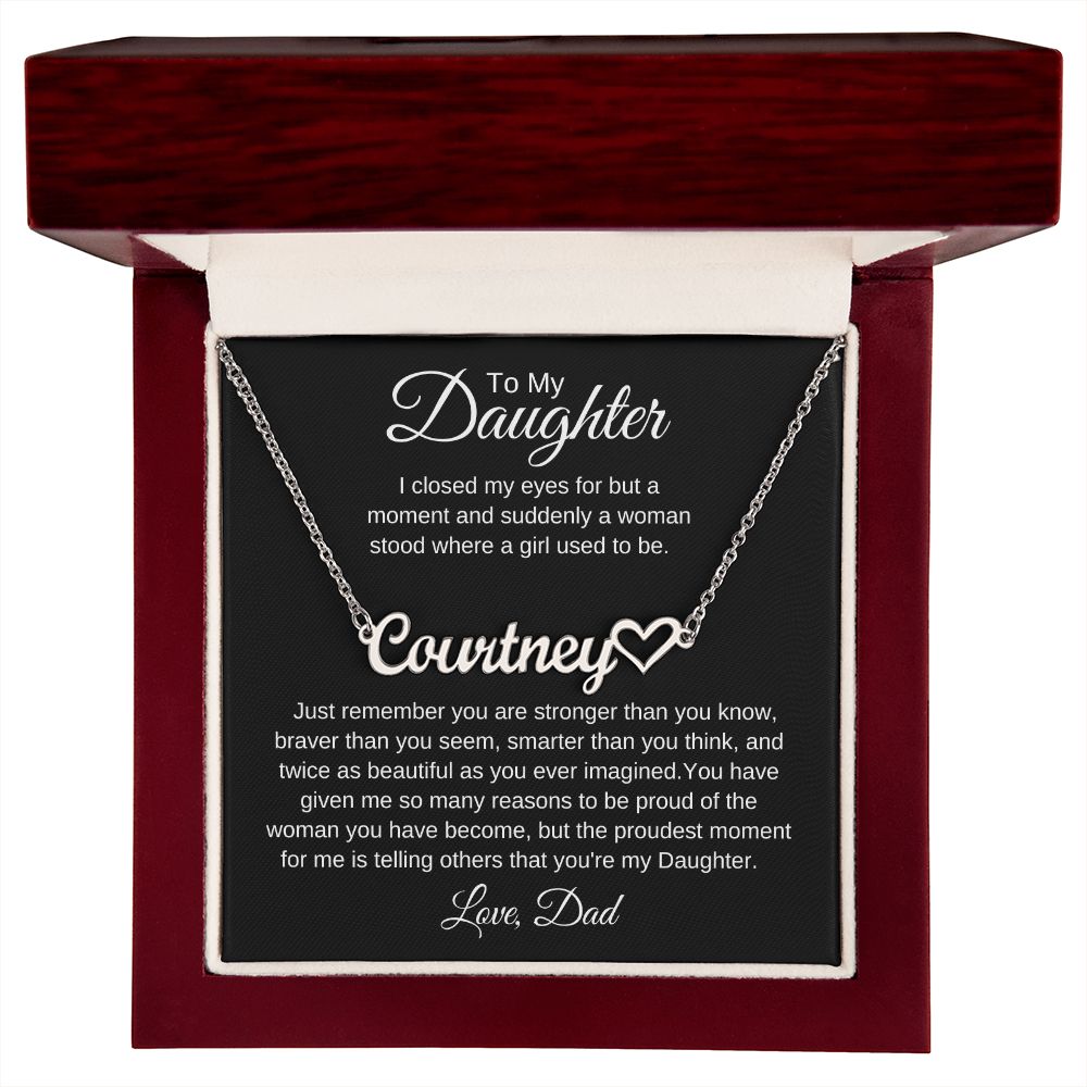 To My Daughter Love Dad Heart Name Necklace