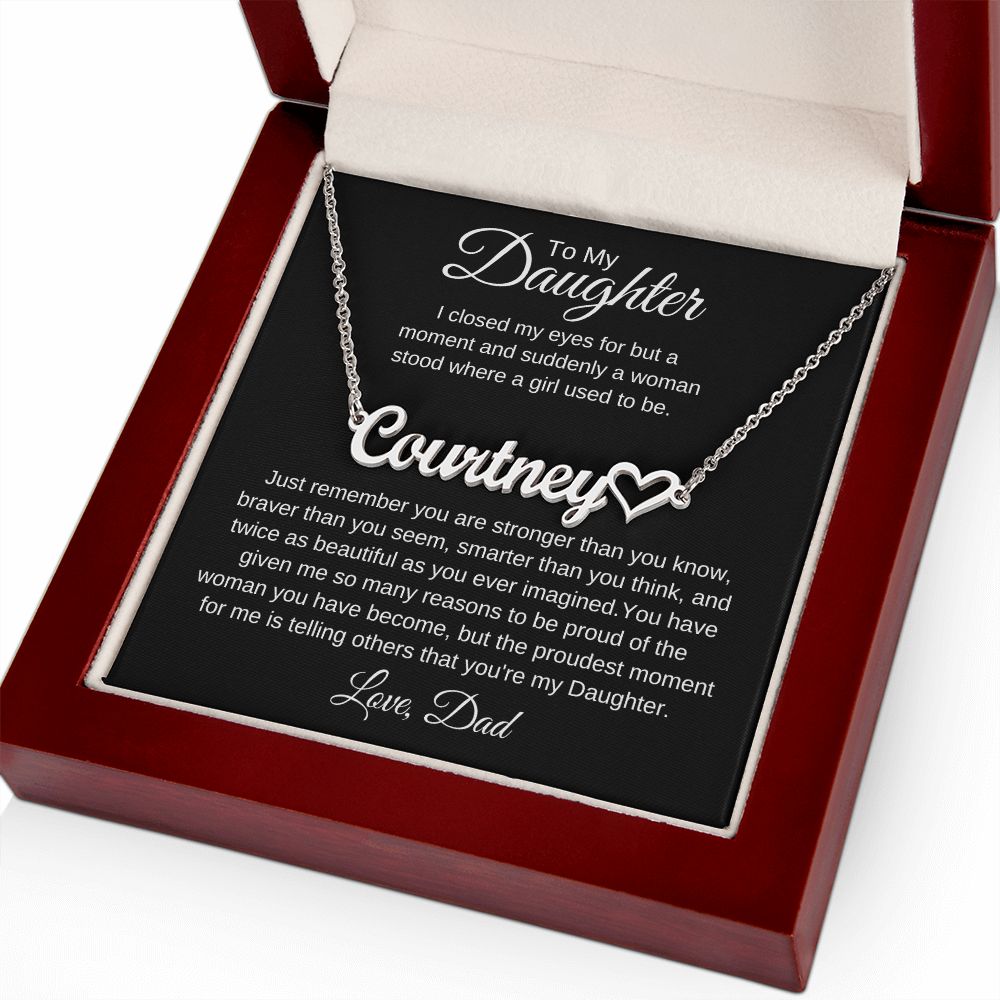 To My Daughter Love Dad Heart Name Necklace