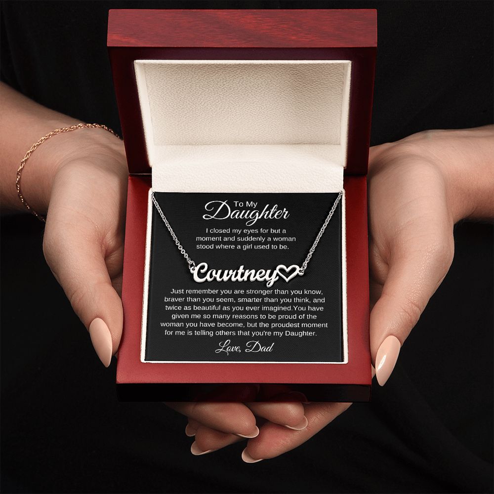 To My Daughter Love Dad Heart Name Necklace