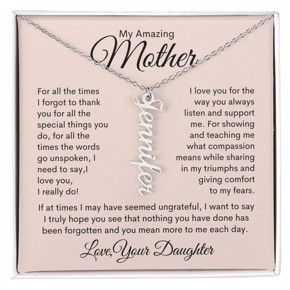 My Amazing Mother Personalized Vertical Name Necklace